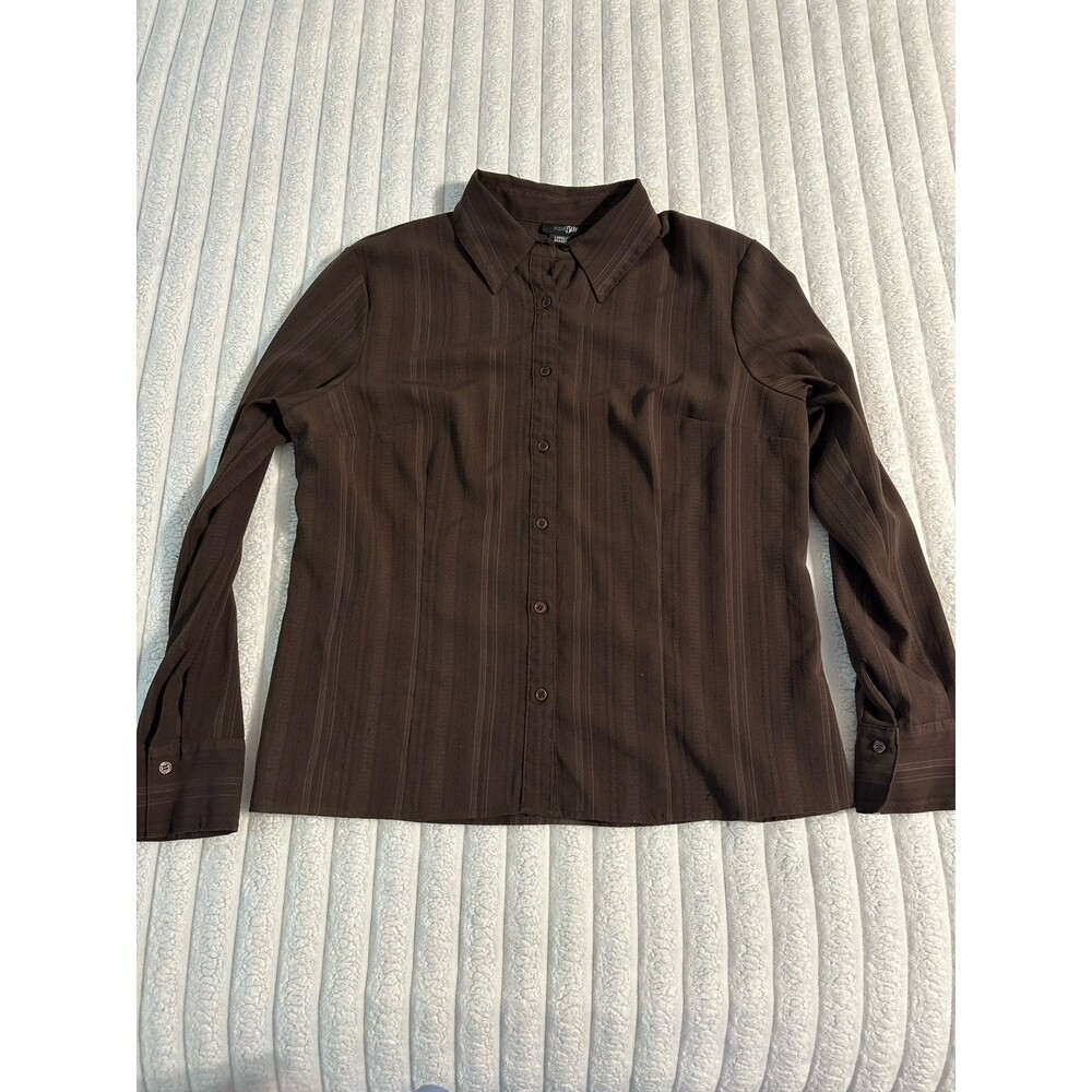 Vintage East Fifth Button Down Pinstripe Fitted Blouse Womens Large Chocolate